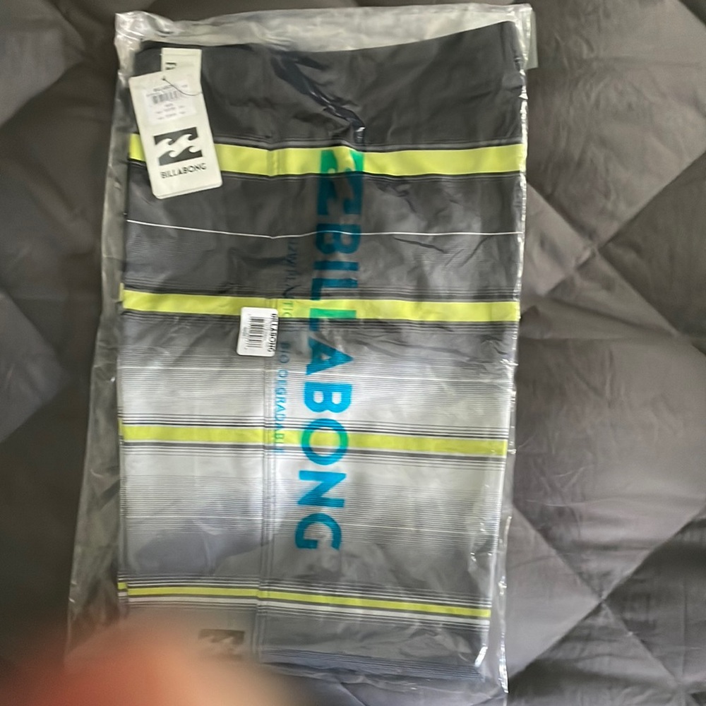 Billabong Gray and Yellow Swim Board Shorts